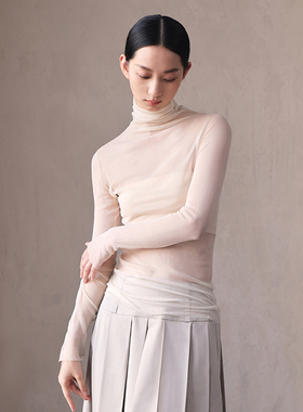 Seams Sense｜原创设计真丝微透轻薄网纱高领内搭打底衫04012