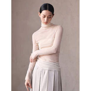 Seams 04012 Sense｜原创设计真丝微透轻薄网纱高领内搭打底衫