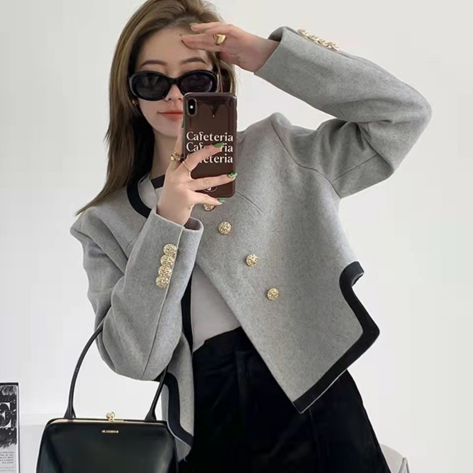 灰色不规则小香风外套女2