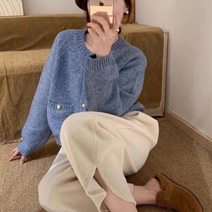 百搭甜美上衣显瘦气质小衫 2025秋冬新款 女 金扣针织开衫 小香风时尚