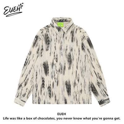 EUEH美式镂空提花长袖衬衫男女