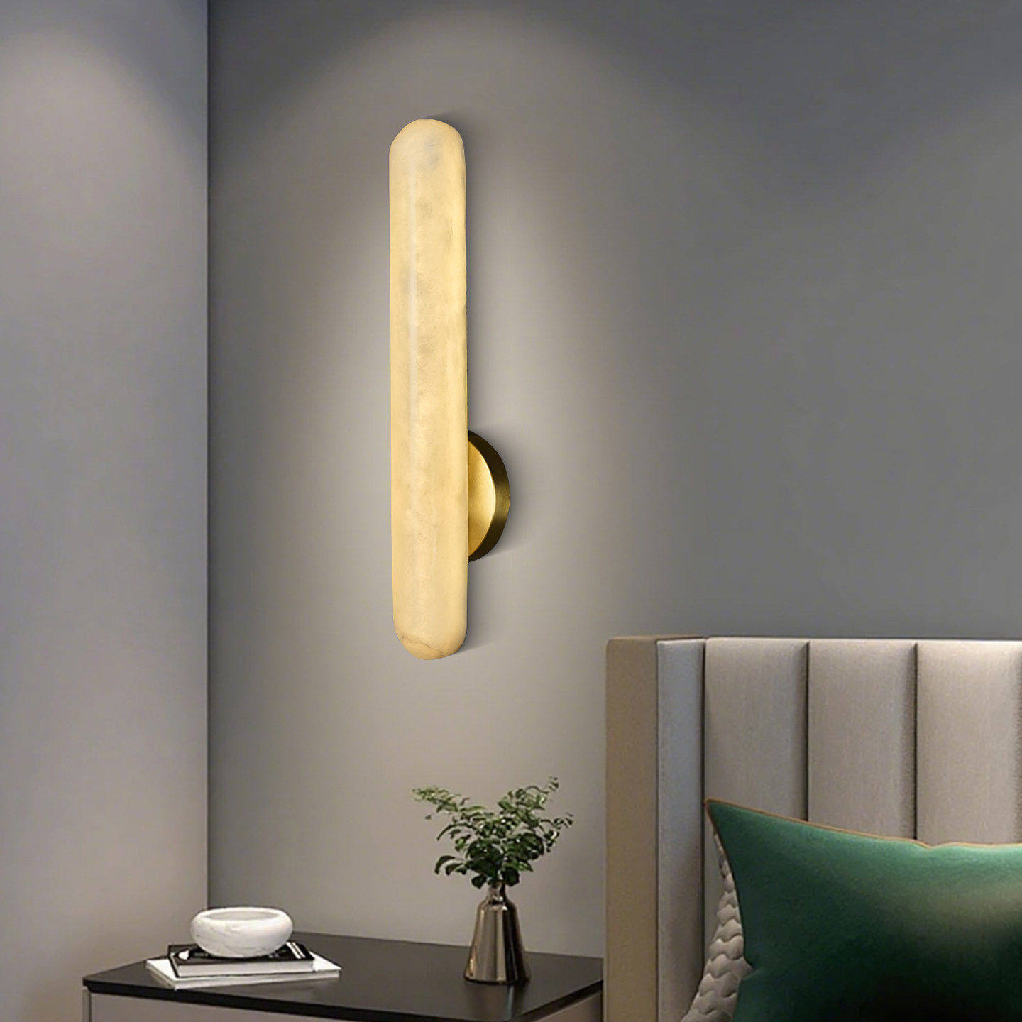 现代风天然云石壁灯别墅客厅背景墙灯轻奢极简高档酒店过道全铜灯