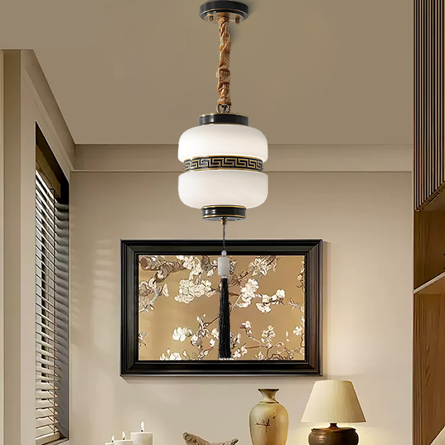 新中式全铜小吊灯复古禅意玄关过道走廊灯中国风茶室书房包间灯具