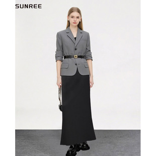 外套女显瘦上衣气质职场西服 通勤风灰色西装 我 山与海谭松韵同款