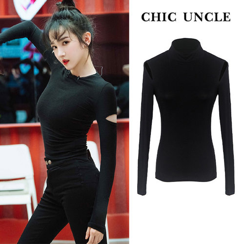 半高领黑色打底衫薄款冰丝t恤女