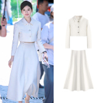 赵露思许妍同款小香风套装白色西装外套收腰a字半身裙子两件套女