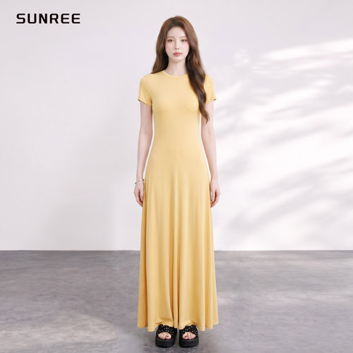 【现货发】朱珠同款黄色连衣裙女