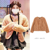 千金风气质圆领短款 鞠婧祎同款 美拉德超好看羊羔毛外套女冬季 上衣