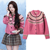 女春季 赵今麦同款 复古提花圆领针织开衫 高级感宽松费尔岛毛衣外套