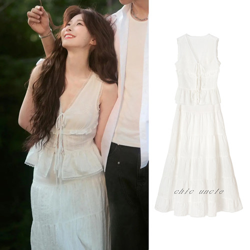 甜美风时尚套装刺绣蕾丝上衣半裙