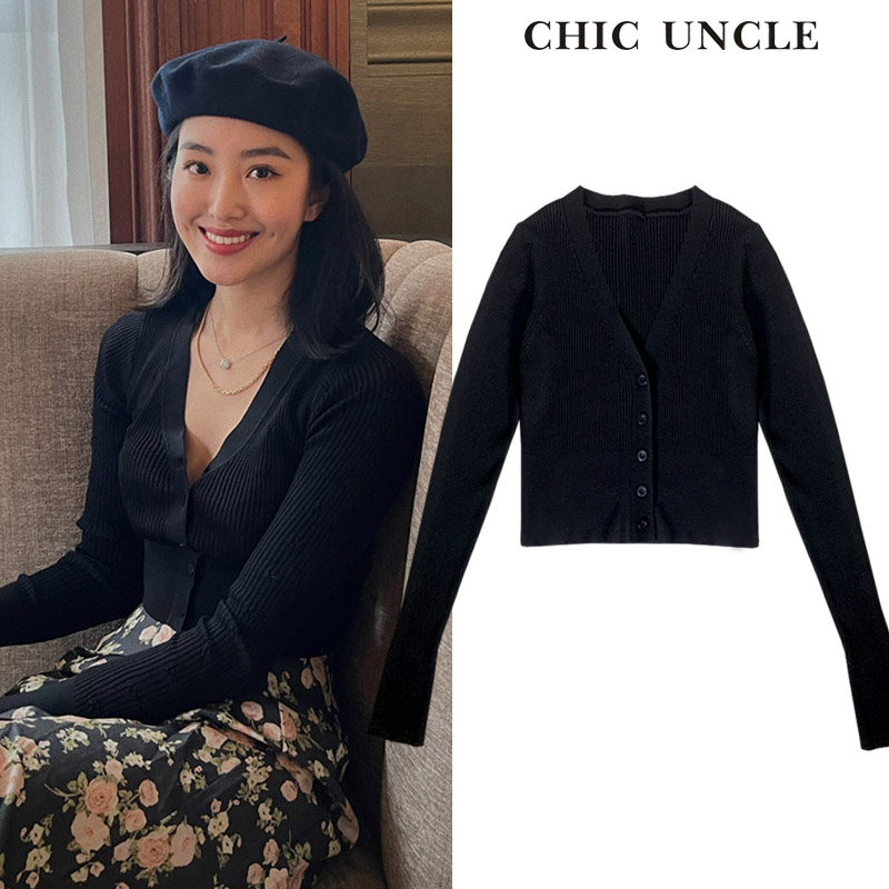 杨采钰同款黑色冰丝女防晒针织衫