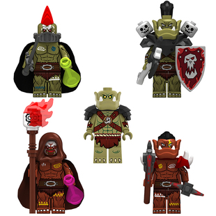 适配乐高积木人仔第三方魔兽世界拼装玩具中古兽人盗贼法师狂战士