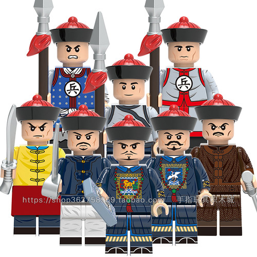 兼容国产清朝积木人仔X0329古代士兵清八旗军文武官侍卫拼装玩具