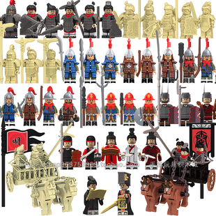 兼容国产古代士兵积木人仔秦明朝秦始皇楚国项羽汉朝刘邦战车旗帜