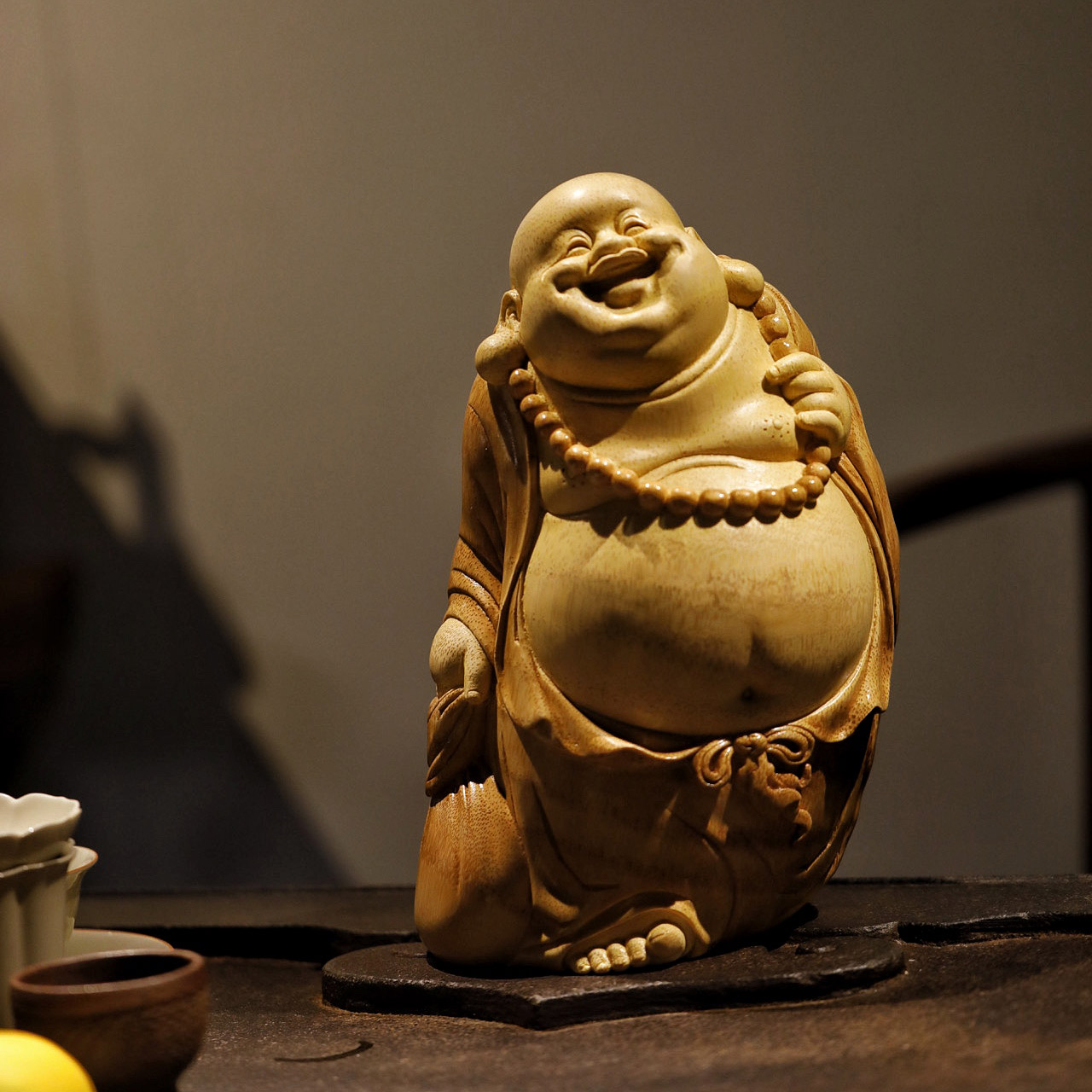 九鲤竹雕布袋弥勒佛佛像雕像室内玄关家居文玩摆件收藏品