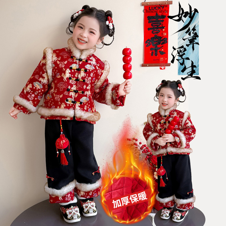 女童年服套装加绒加厚拜年服唐装