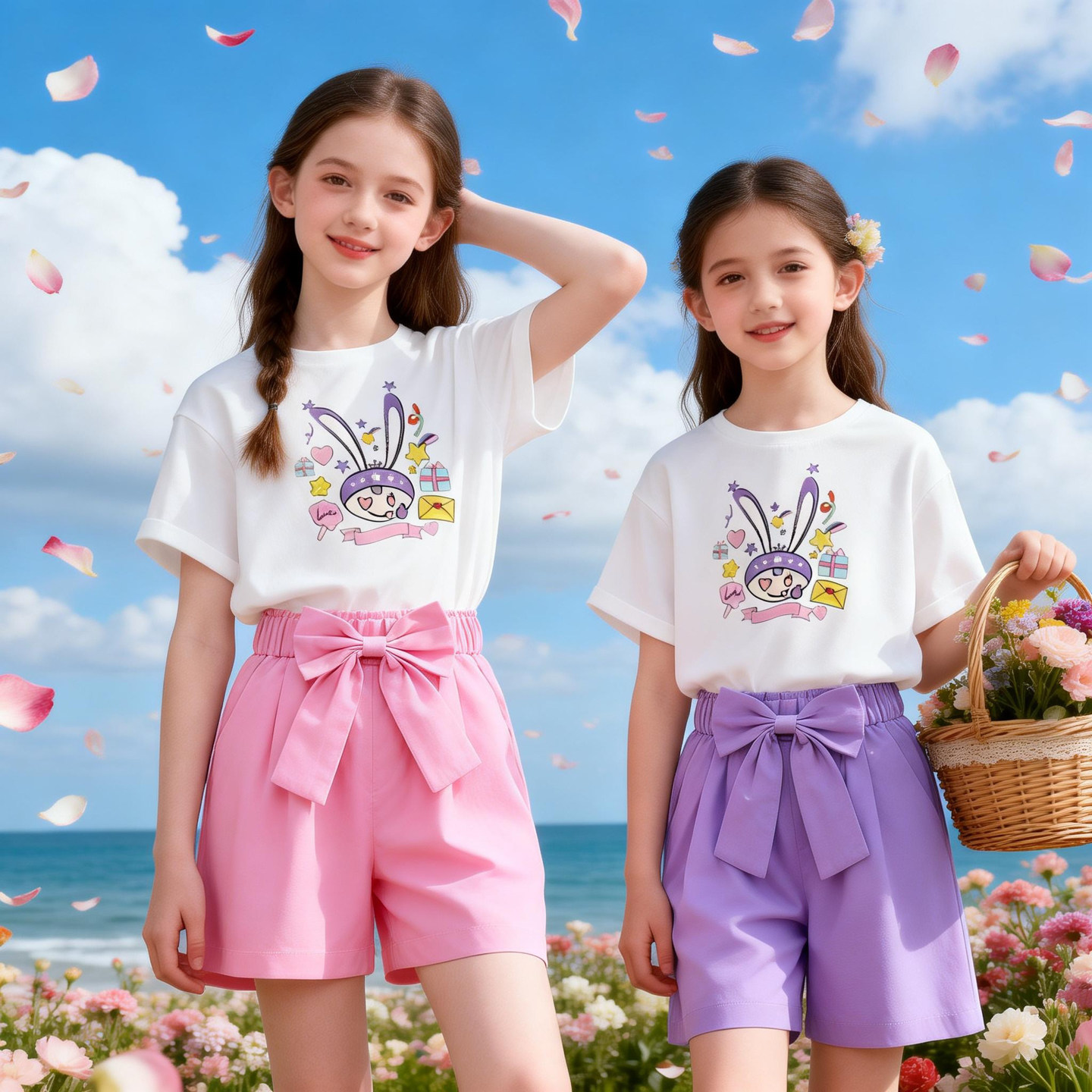 女童短裤套装2026新款中大童洋气女孩儿童夏装纯棉短袖t恤两件套