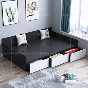 实木收纳小户型榻榻米床沙发床高箱储物单人床现代简约E012米级