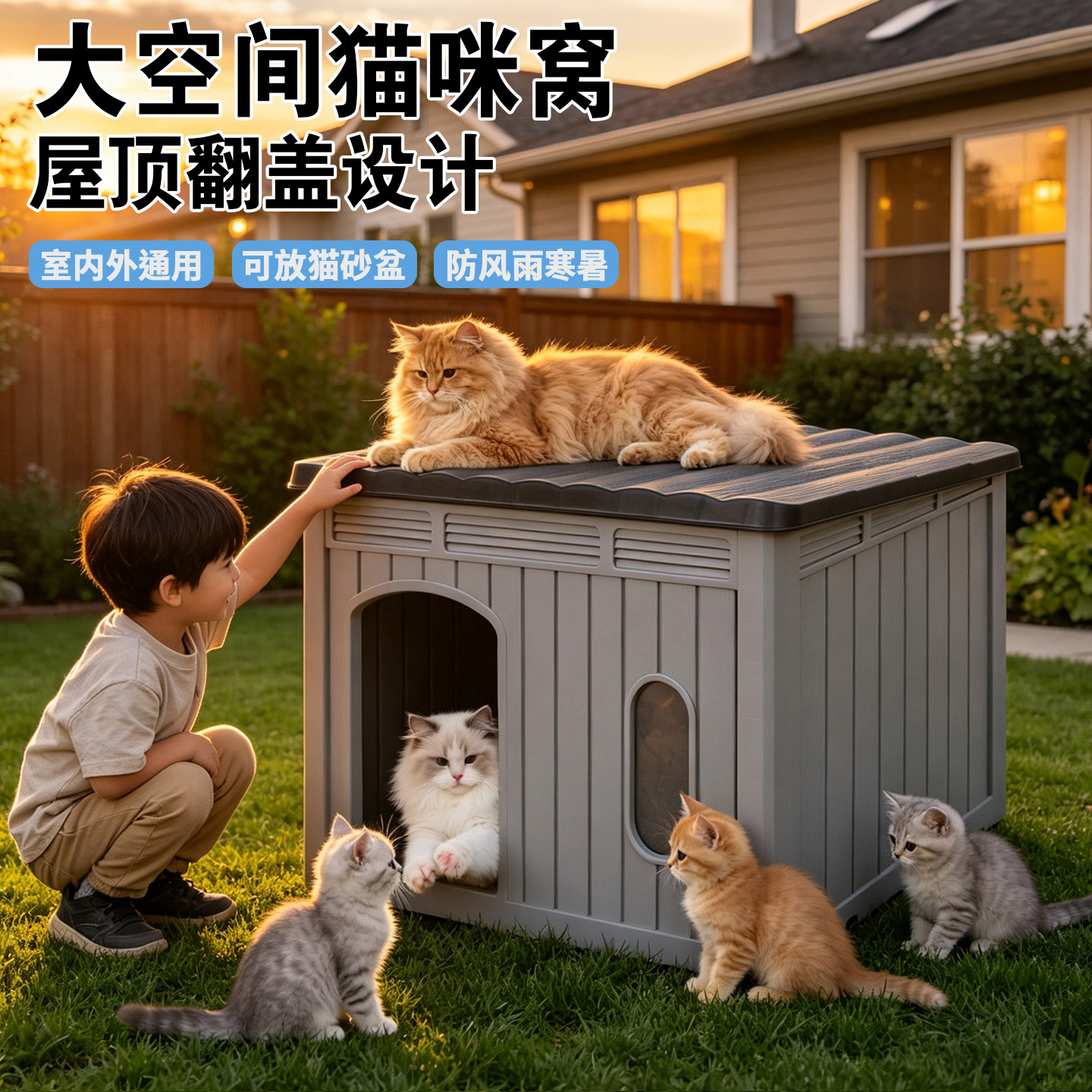 流浪猫户外窝四季通用新型室外防雨防寒半封闭安全感猫屋夏季防晒