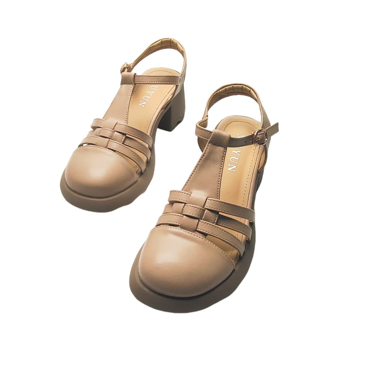 2025夏季新款时尚镂空凉鞋厚底增高编织一字带罗马鞋