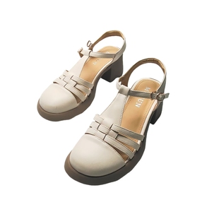 厚底增高编织一字带罗马鞋 2025夏季 镂空凉鞋 新款 时尚