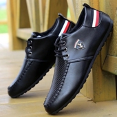 男新款 黑色鞋 休闲皮鞋 男鞋 2025豆豆鞋 透气软底小白鞋 韩版 春季 子秋