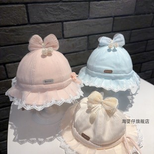 薄款 婴儿帽子春秋季 宝宝女洋气遮阳帽新生儿公主风渔夫帽柔软舒适