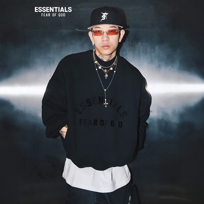 正品essentials圆领卫衣玄青黑