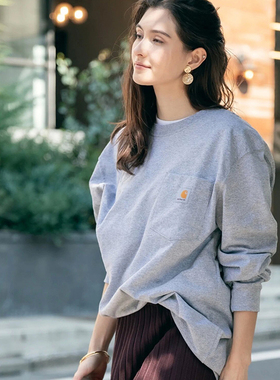 正品carhartt卡哈特长袖t恤女纯棉白色大码上衣男秋季宽松打底衫