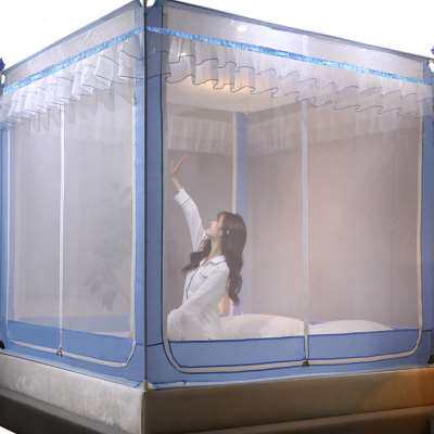 蚊帐三开门拉链坐床式儿童防摔方顶1.5米/1.8m床蒙古包家用纹帐