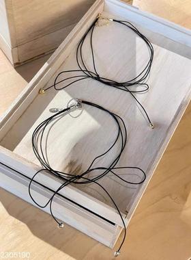 韩国东大门REINA甜酷风小巧爱心吊坠蝴蝶结多层黑绳项链颈链项圈