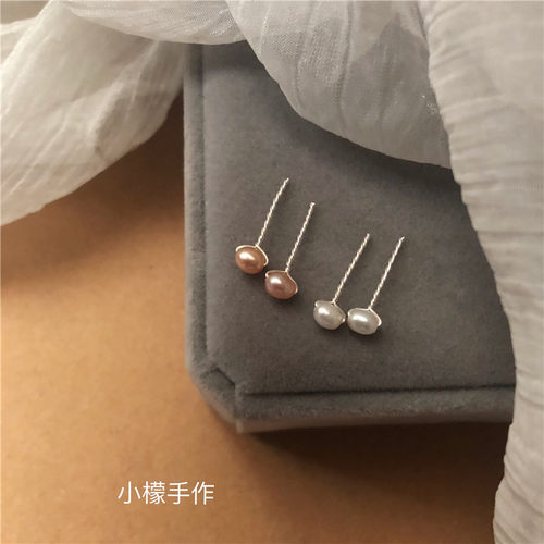纯银福利手作天然珍珠白耳钉女