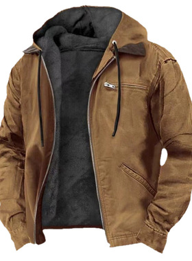 Winter Men Casual Jackets Hooded Zipper Fleece Warm Jacket