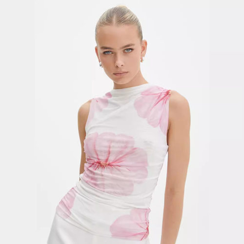 Fashionable patchwork pleated vest top时尚拼接褶皱背心上衣女