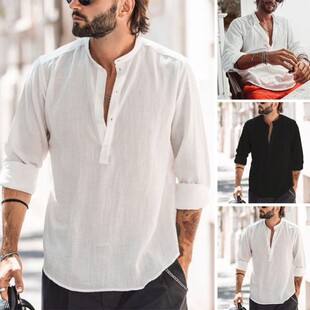 Men's casual vertical collar door barrel solid color shirts