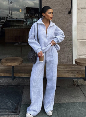 欧美时尚休闲套头卫衣裤运动套装女 hoodie pants set suit women