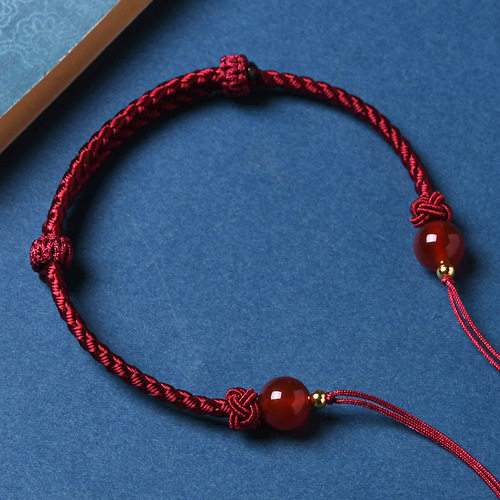 红绳手链绳子可调节可穿黄金转运珠平安扣横穿玛瑙编织半成品男女