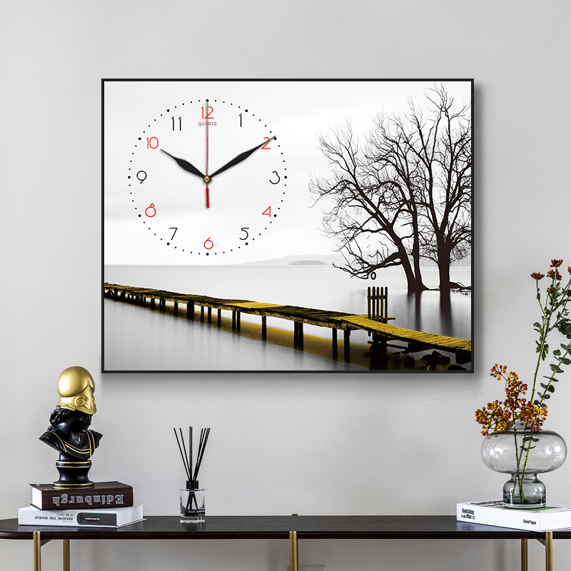 电表箱装饰画带钟表现代简约推拉式挂画遮挡配电箱电闸盒北欧壁画