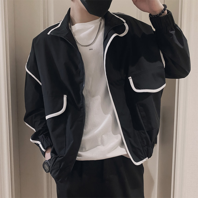 F05/P58控78 夏社会小伙百搭潮流韩版拼色工装防晒衣外套男黑首1图片