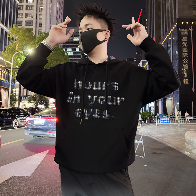Y336/P78控108秋季痞帅小伙双层领连帽卫衣美式字母长袖打底黑首,男装T恤,星座305B