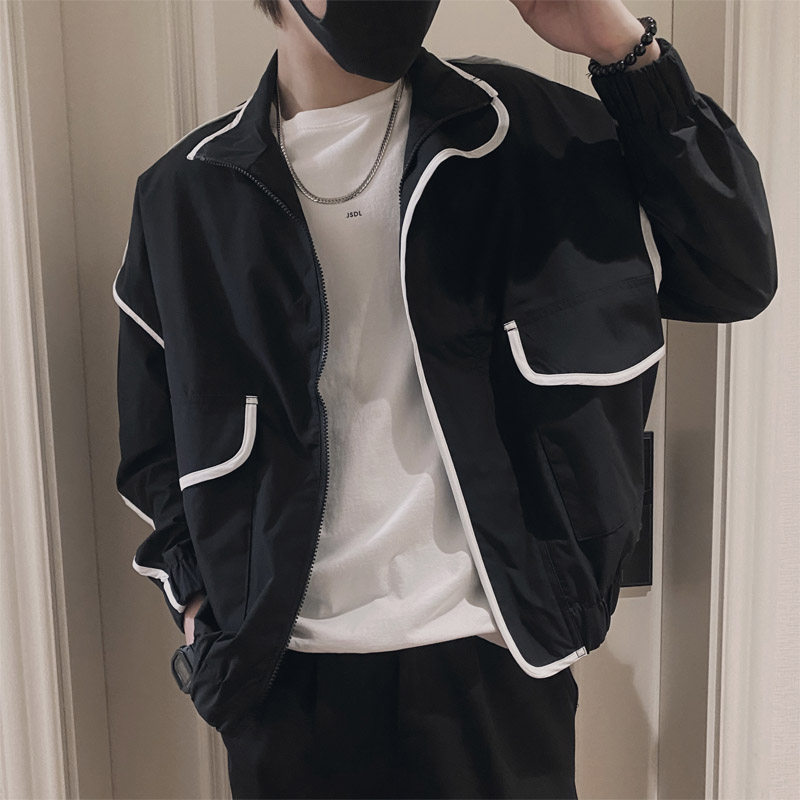 F05/P58控78 夏社会小伙百搭潮流韩版拼色工装防晒衣外套男黑首2图片