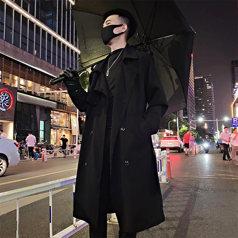 JK50/P138控178秋季小伙垂坠感西装领痞帅长款风衣配腰带男黑首2,男装风衣,星座305B