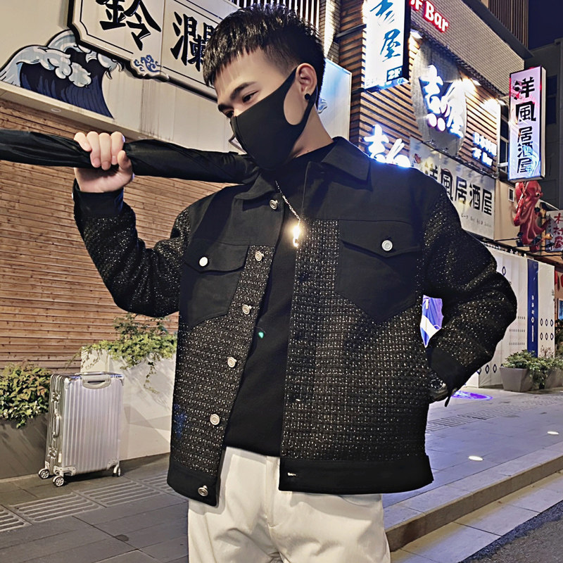 JK03/P118控1582025秋社会小伙小香风拼料夹克痞帅外套男黑首1,男装夹克,星座305B