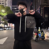 Y337/P78控108秋季痞帅小伙小众设计做旧连帽拼接卫衣男长袖黑首，男装卫衣，星座305B