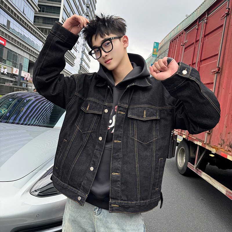 JK334/P128控168秋季复古原色明辑线水洗牛仔休闲夹克外套男黑首2,男装工装外套,星座305B