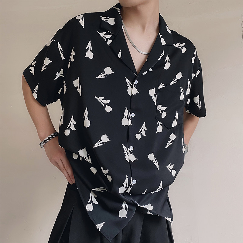 S31/P58控89 夏季社会小伙潮牌古巴领冰丝翻领衬衫开衫男图首2图片
