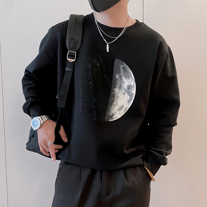 Y338/P58控78秋季痞帅小伙潮牌烫钻印花设计感男士卫衣长袖黑首1，男装卫衣，星座305B