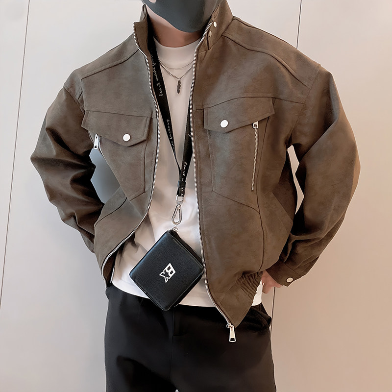 JK320/P108控148秋季小伙雾面PU皮防水立领痞帅夹克外套男黑首1,男装夹克,星座305B