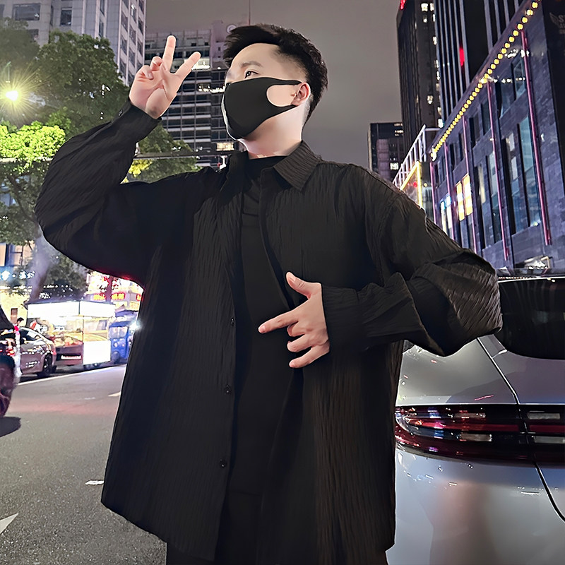 S101/P58控78 春秋季肌理感通勤长袖衬衫轻奢韩系百搭外套男黑首1图片