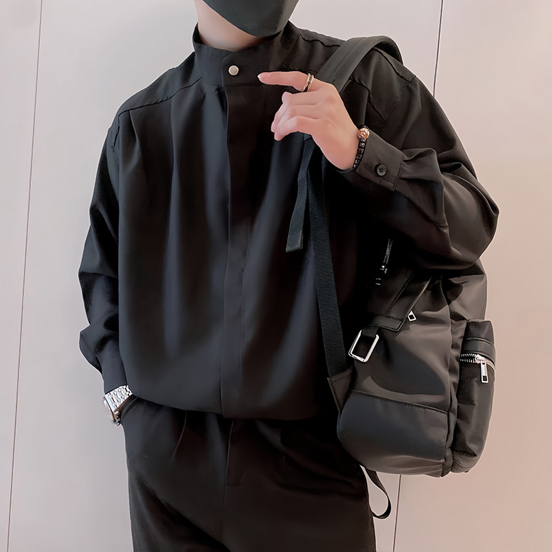 S97/P55控75秋季社会小伙双层领轻奢设计感金属长袖衬衫男白首1,男装衬衫,星座305B